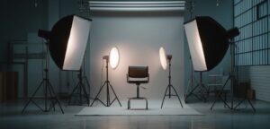 Camera on tripod set up to film a marketing video.